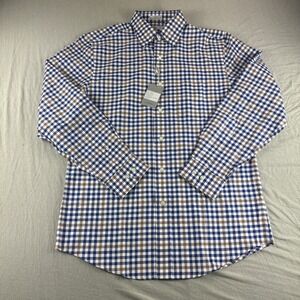 Martin Club Shirt Men M Waldron Plaid Long Sleeve Button Up Golf Preppy Blue NEW